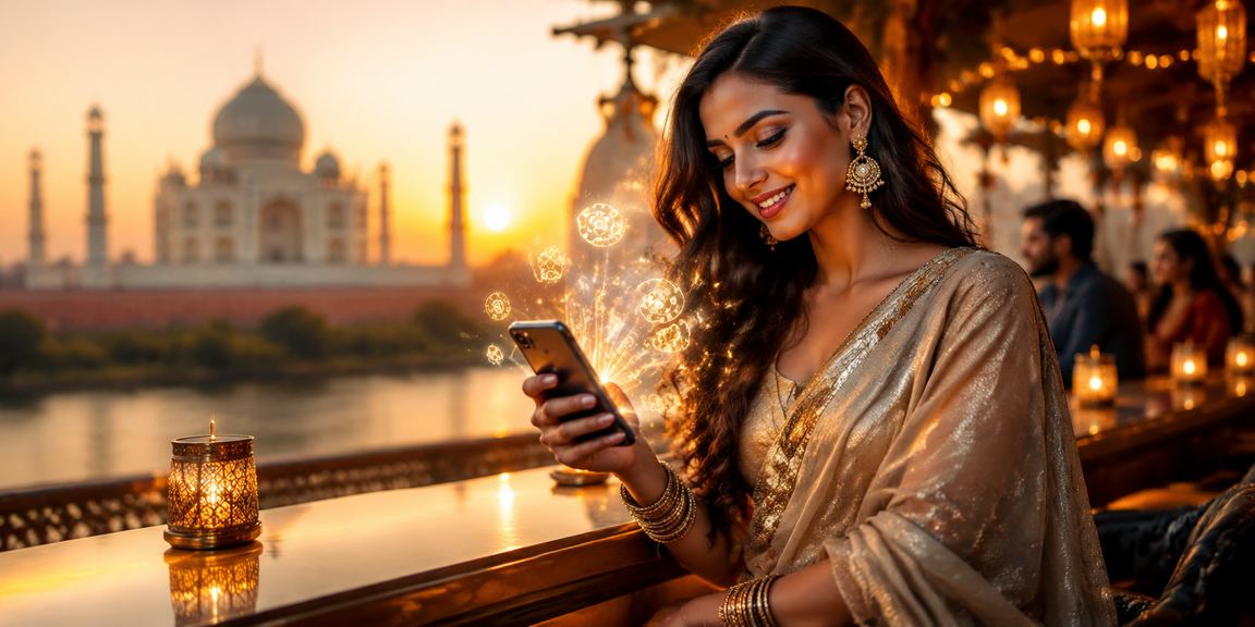 Indian woman registering on mobile for online betting at deshi49